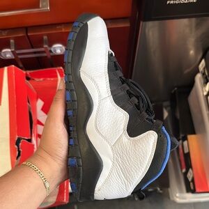 Air Jordan 10 Black and White High-Top Sneakers with Blue Accents